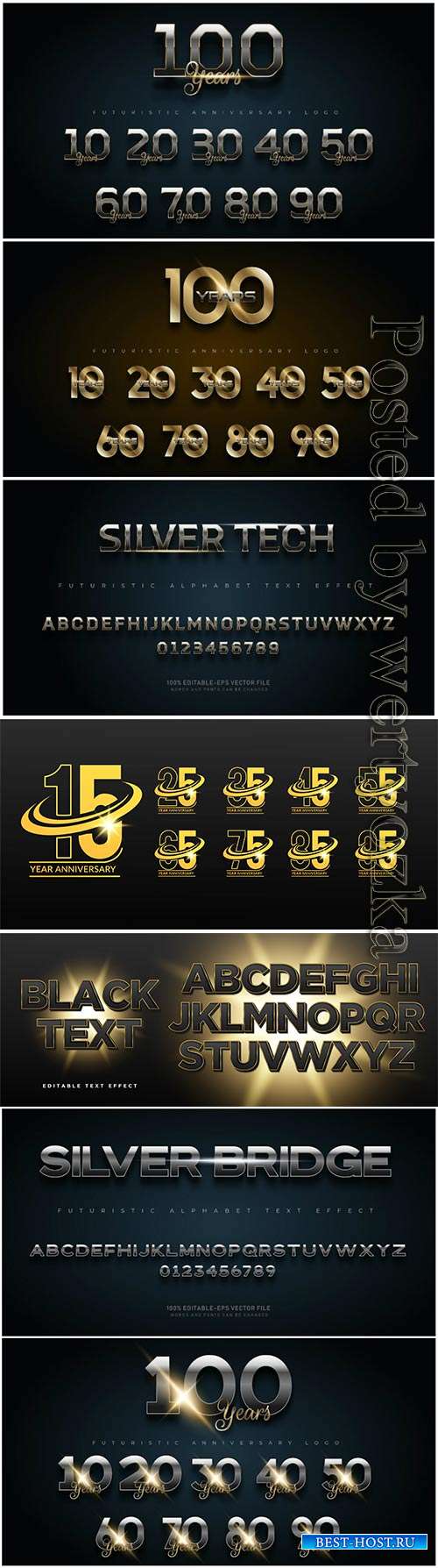 Gold and silver anniversary number set logo, alphabet fonts with text effec ...