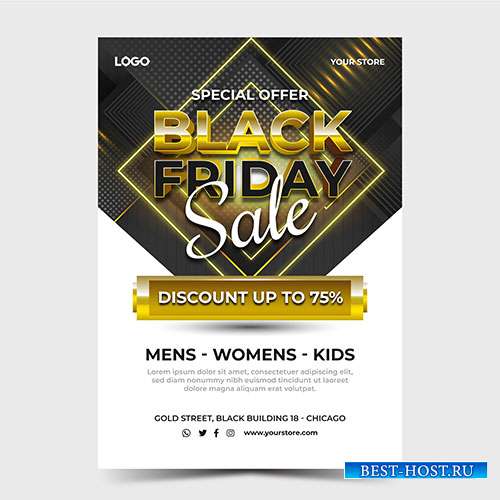 Realistic golden black friday sale poster template