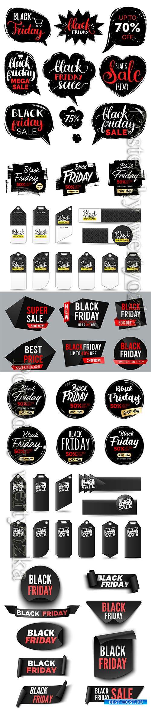Set of black friday sale banners, ribbons and stickers