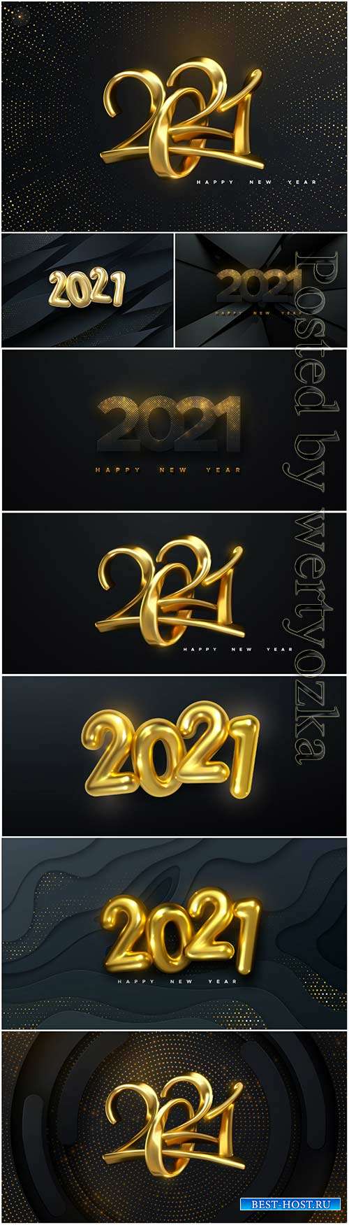 Happy new year background with realistic gold numbers 2021
