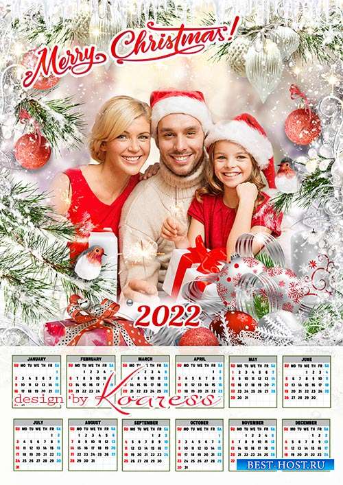 Новогодний и рождественский календарь на 2022 год с рамкой для фото - Merry Christmas calendar 2022