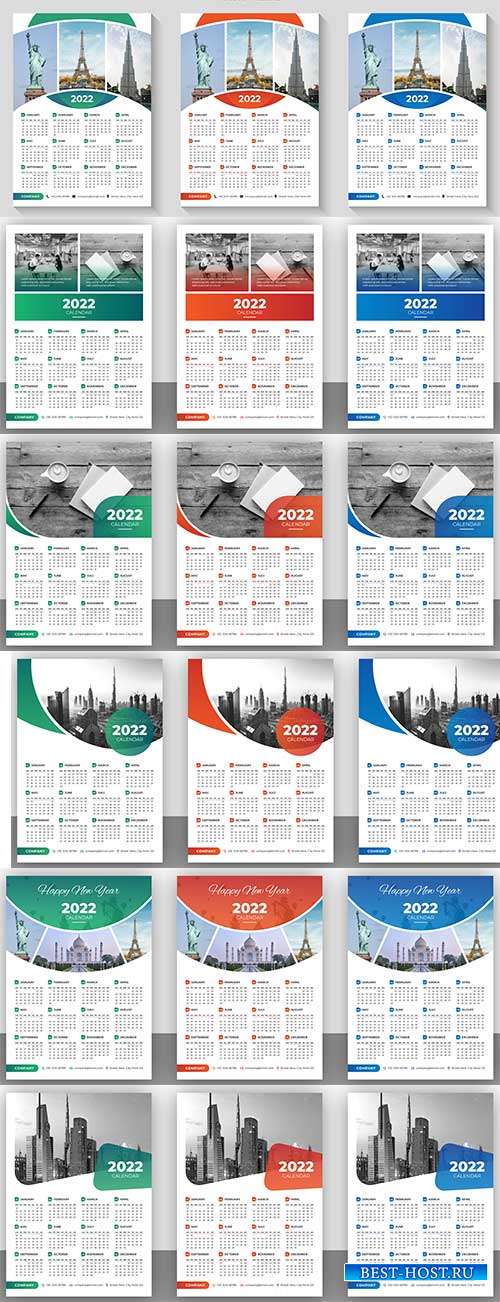 Шаблоны календарей на 2022 год - Векторный клипарт