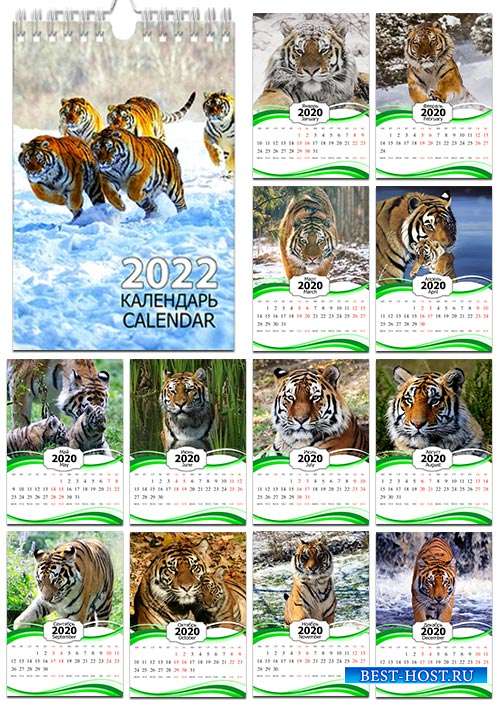 Перекидной настенный календарь на 2022 год - Тигры