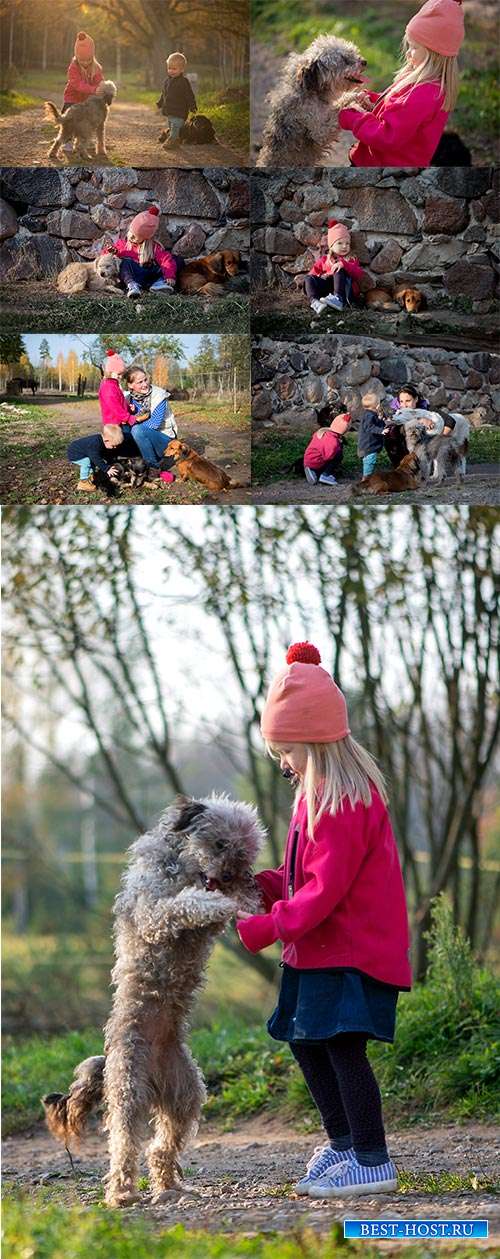 Дружба детей с собаками - Фотоклипарт