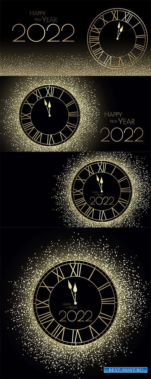 Векторные фоны с часами к Новому Году 2022