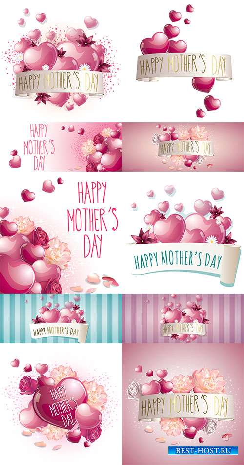 Векторные фоны на День Матери с сердечками и цветами