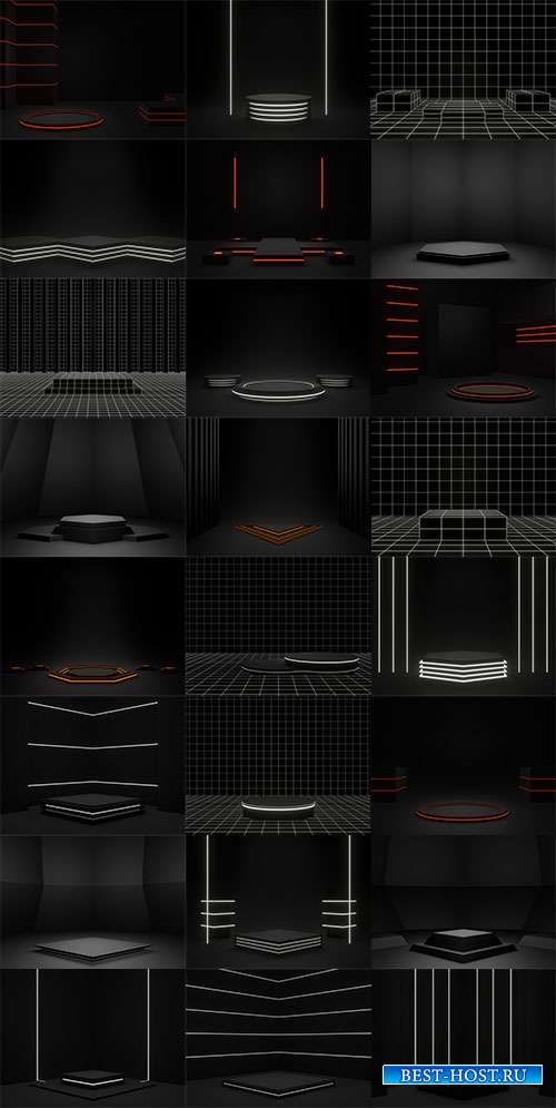 Чёрные фоны с подиумом в 3D проекции - Растровый клипарт