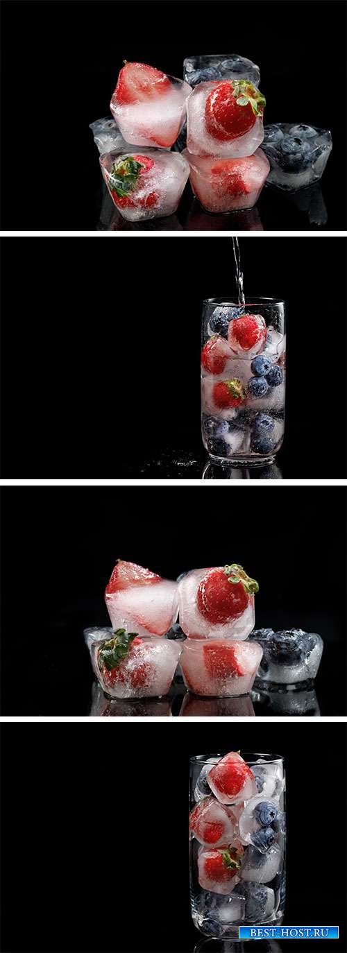 Ягоды в стакане со льдом - Растровый клипарт