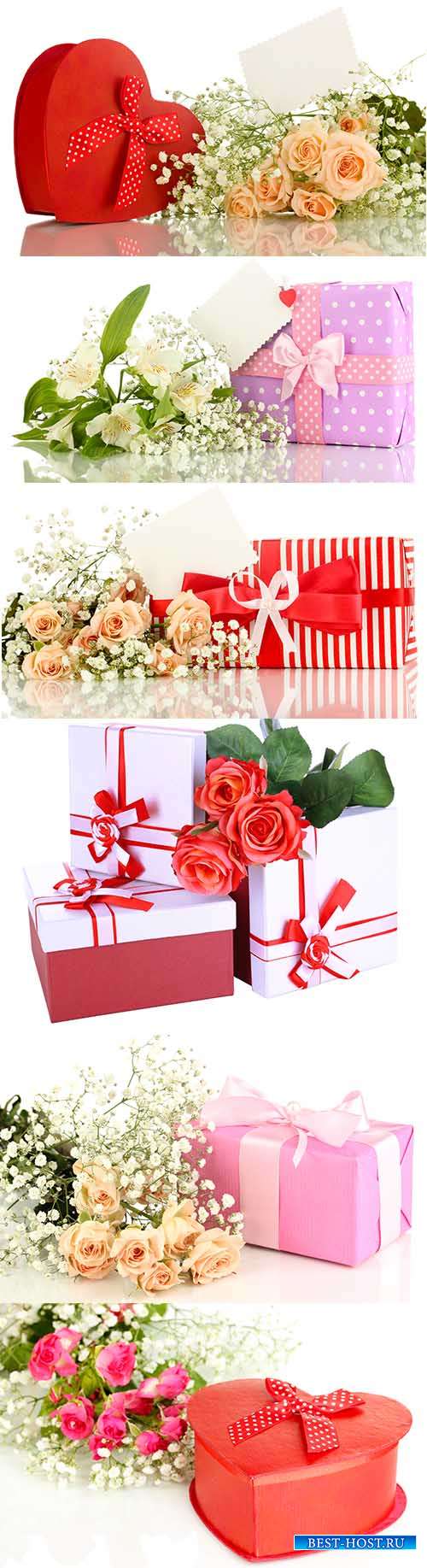 Фоны с цветами и подарками для поздравлений - Растровый клипарт