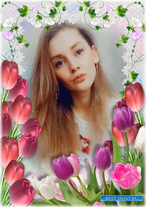 Женская рамка для Photoshop - Тюльпаны