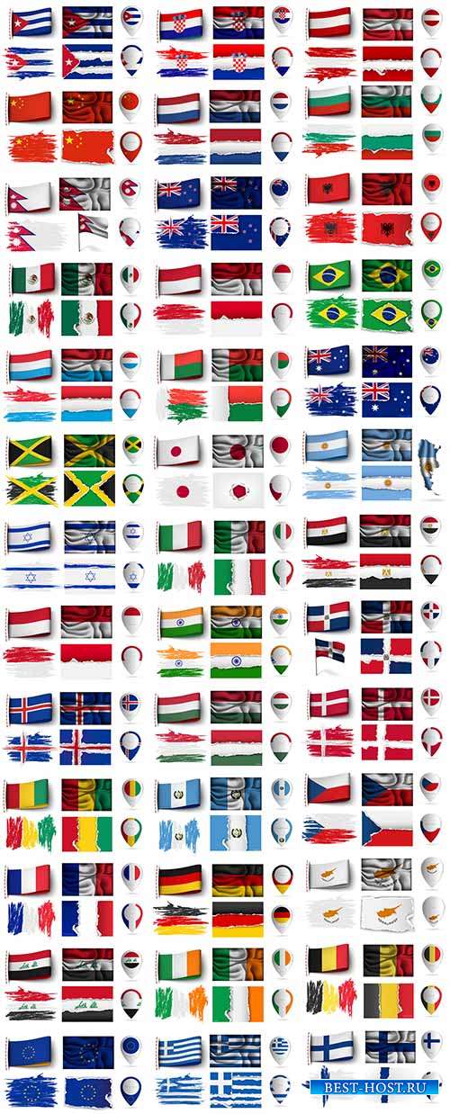 Флаги и иконки разных стран мира - Векторный клипарт