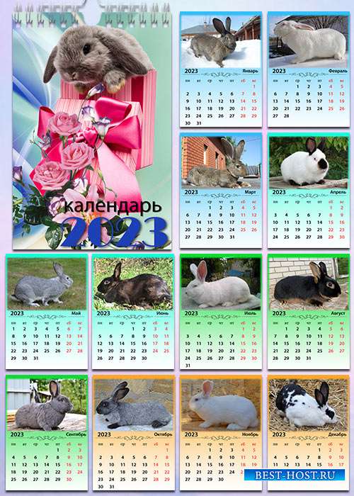 Перекидной календарь на 2023 год - Кролики