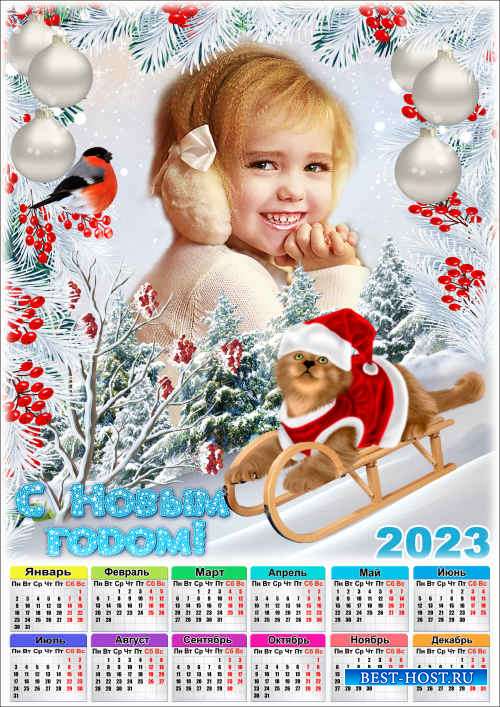 Праздничный календарь на 2023 год с рамкой для фото - 2023 Новогодние забав ...