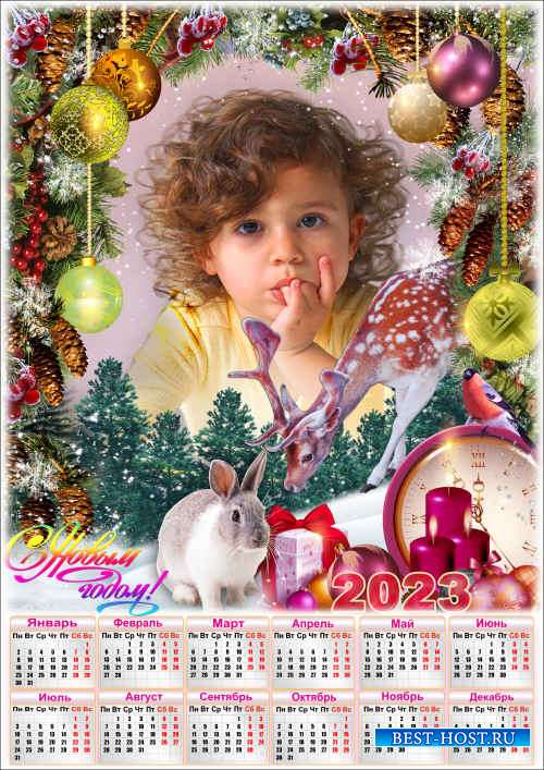 Праздничный календарь на 2023 год с рамкой для фото - 2023 Новогодние чудеса