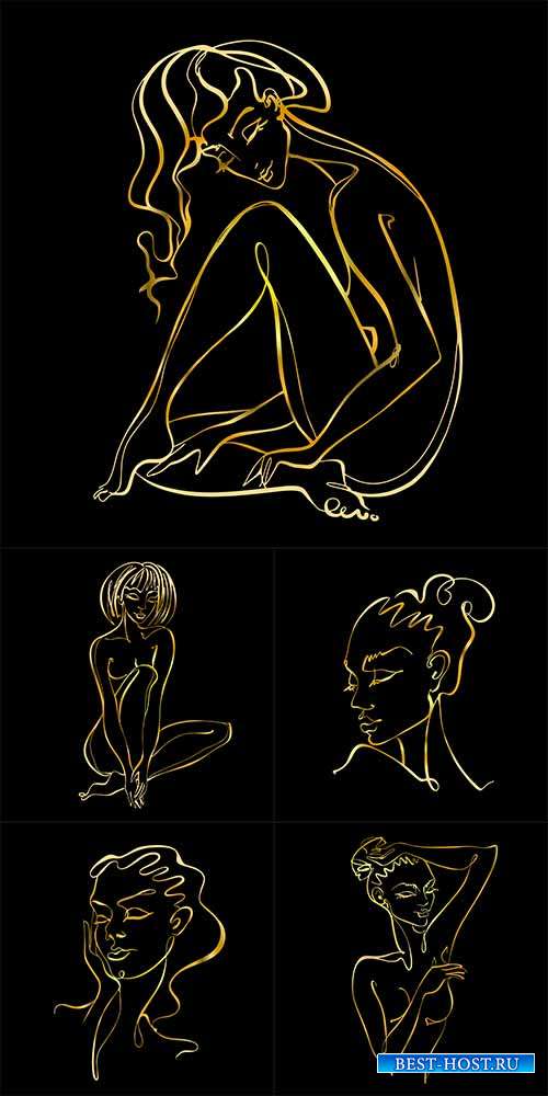 Девушки в эскизах золотом - Векторный клипарт