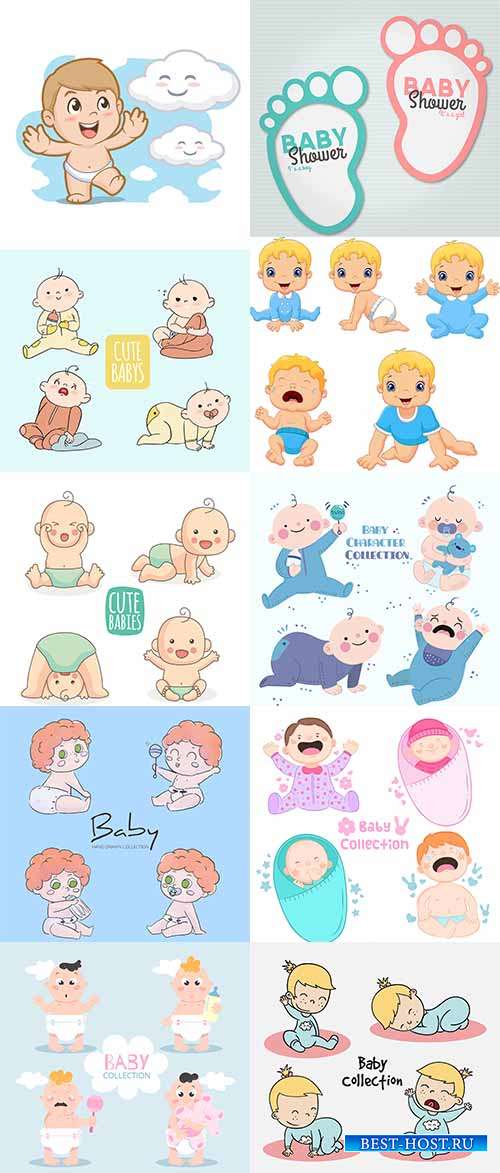 Младенцы - девочки и мальчики - Векторный клипарт