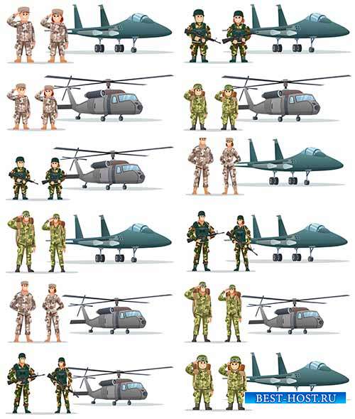 Самолёты, вертолёты и пилоты - Векторный клипарт