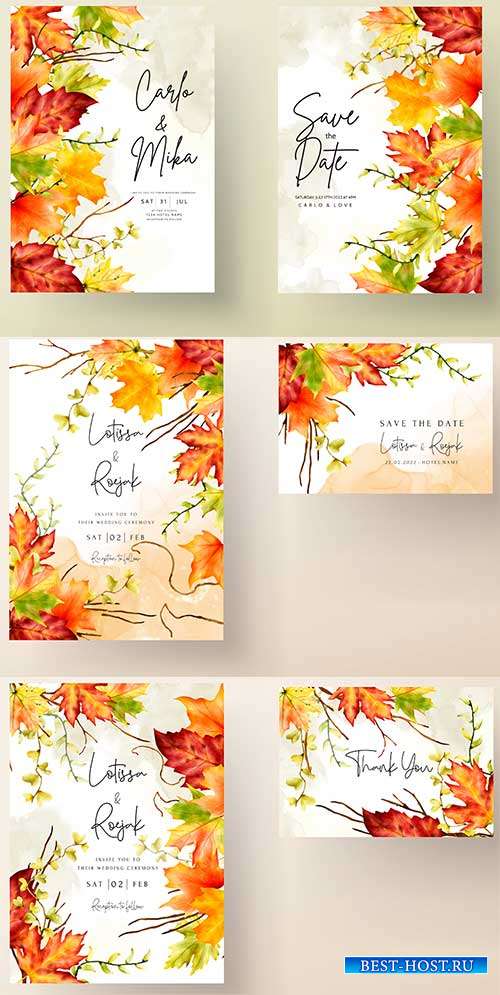 Свадебные векторные фоны с осенними листьями