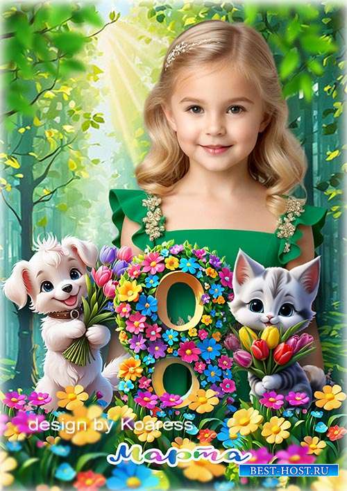 Коллаж для детских весенних портретов 8 Марта - Соберем для мамочки праздничный букет
